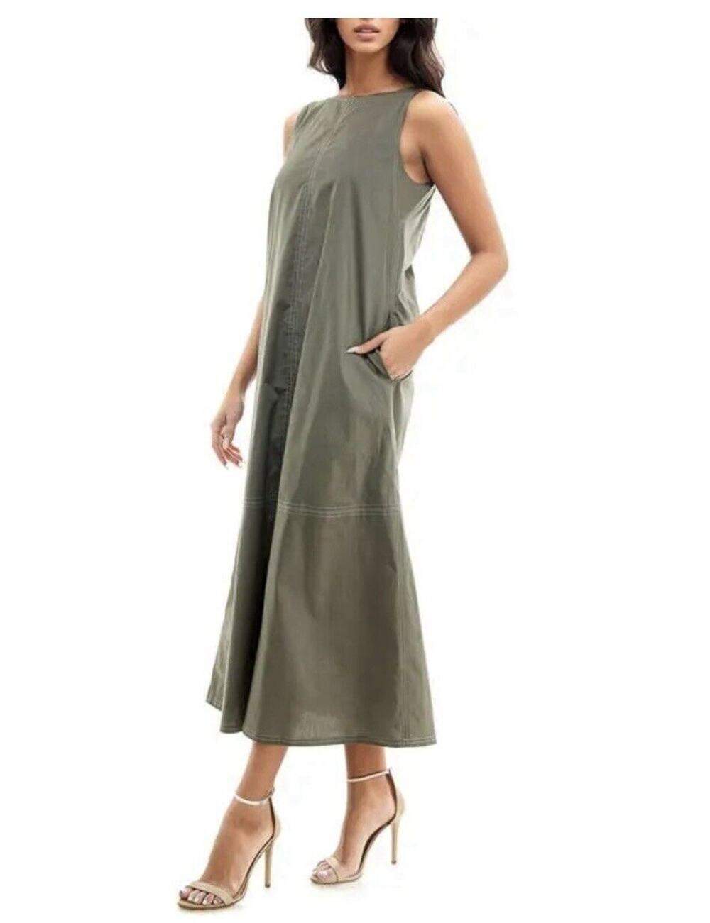 SOCIALITE Seamed Stretch Cotton Midi Dress - Olive/Ivory - Picture 1 of 6